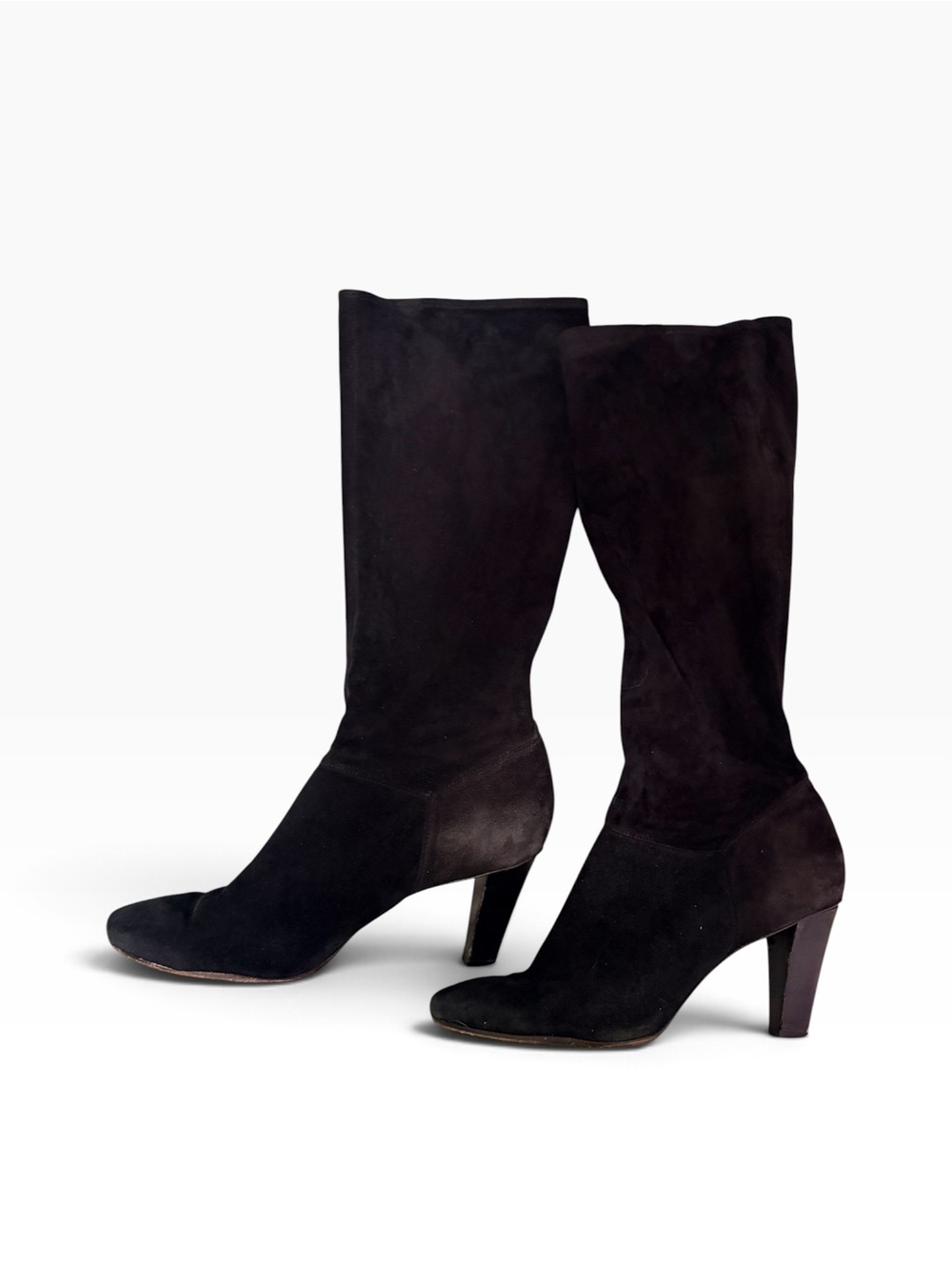 Coach Black Suede Knee-High Boots - Pull-On Stacked Heel Boots - Size 10M